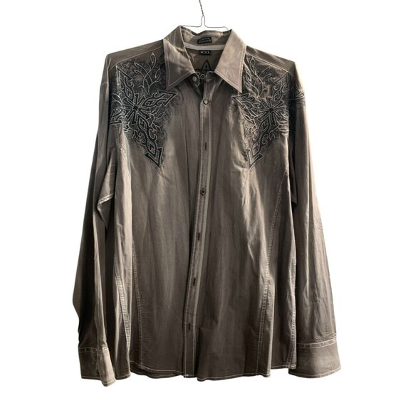 Roar Men's Noble Graphic Embroidered Long Sleeve Shirt XXL Tribal Button Down - Picture 2 of 6